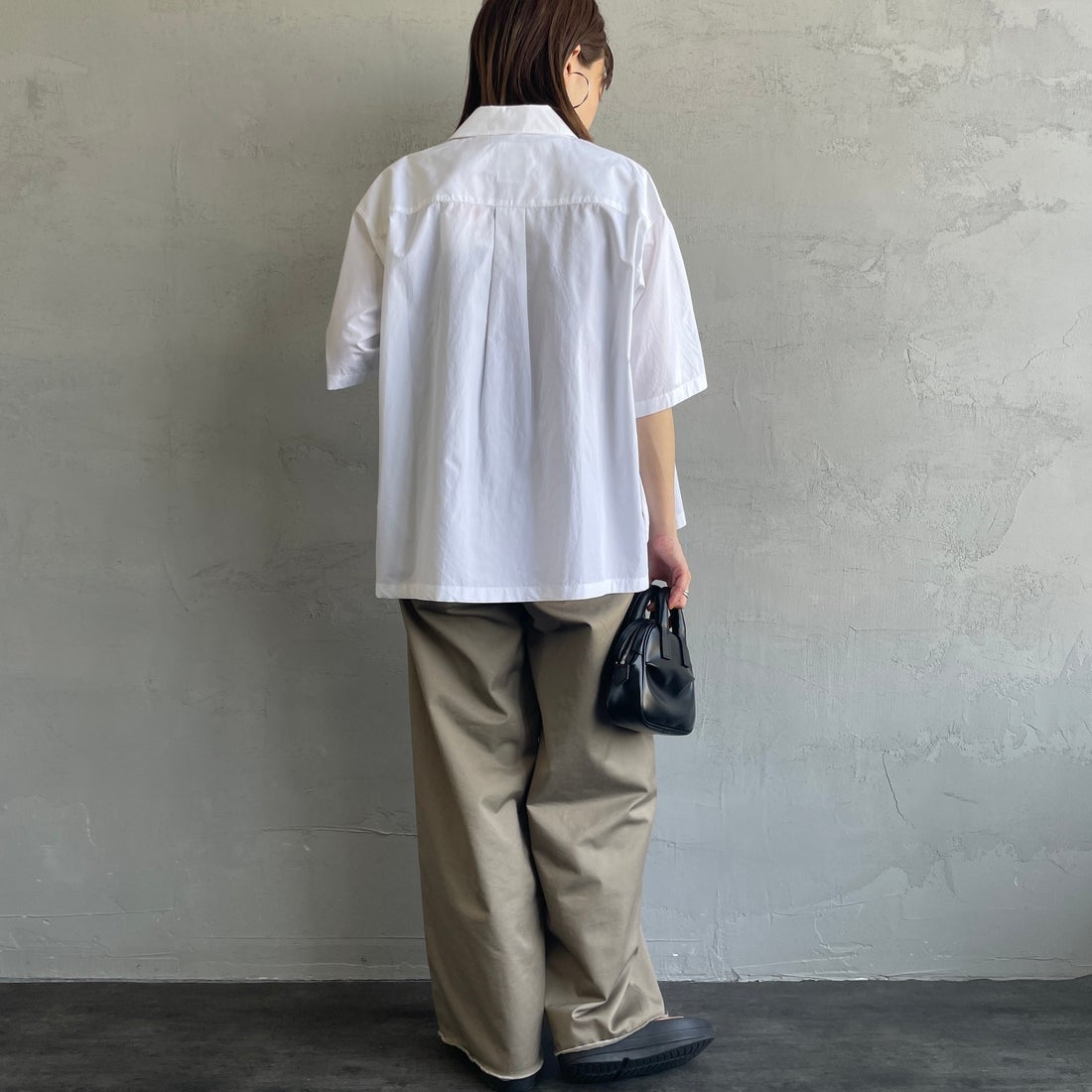 DANTON [ダントン] ハーフスリーブシャツ [DT-B0223CPL] WHITE &&モデル身長：158cm 着用サイズ：38&&