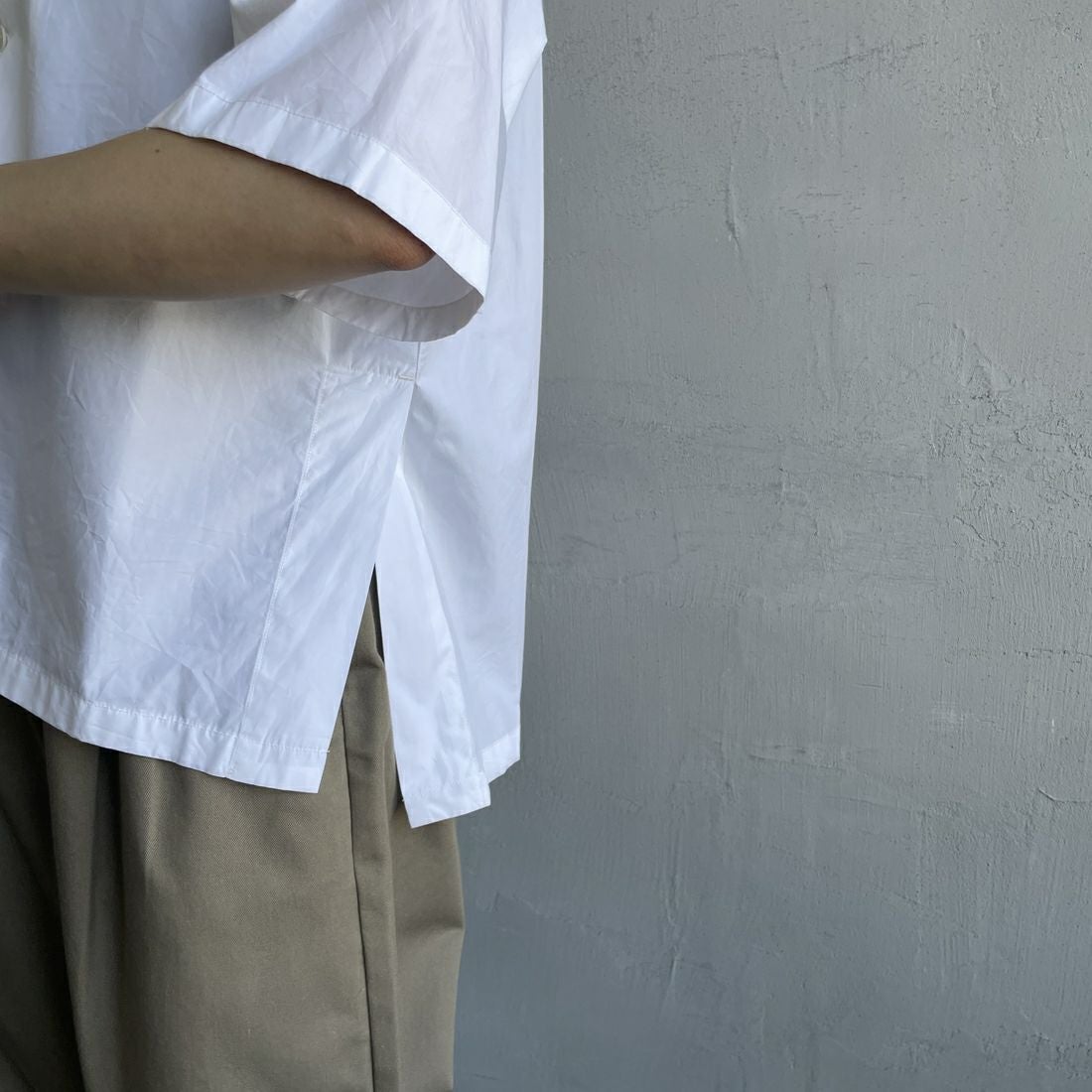 DANTON [ダントン] ハーフスリーブシャツ [DT-B0223CPL] WHITE &&モデル身長：158cm 着用サイズ：38&&