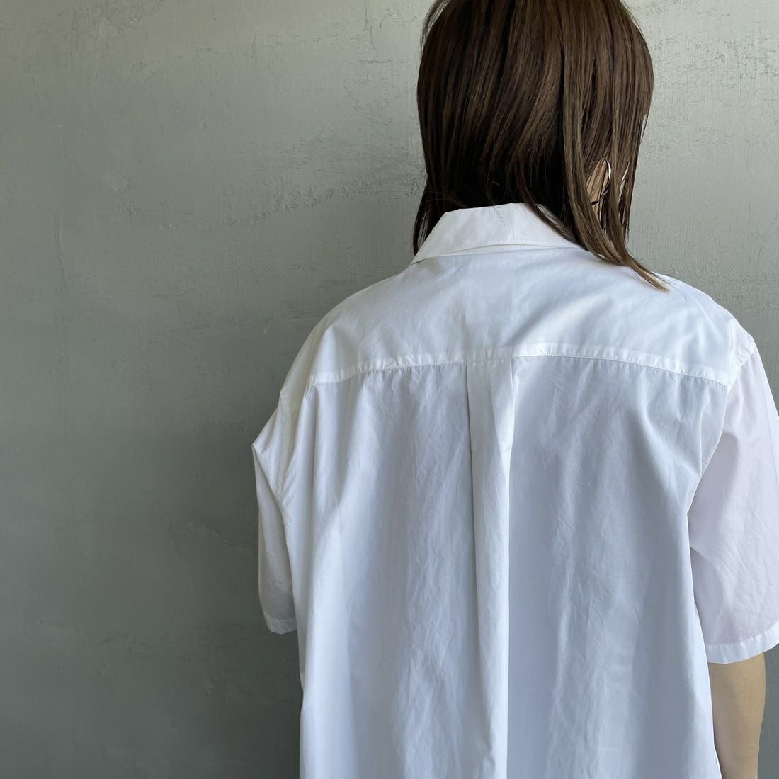 DANTON [ダントン] ハーフスリーブシャツ [DT-B0223CPL] WHITE &&モデル身長：158cm 着用サイズ：38&&