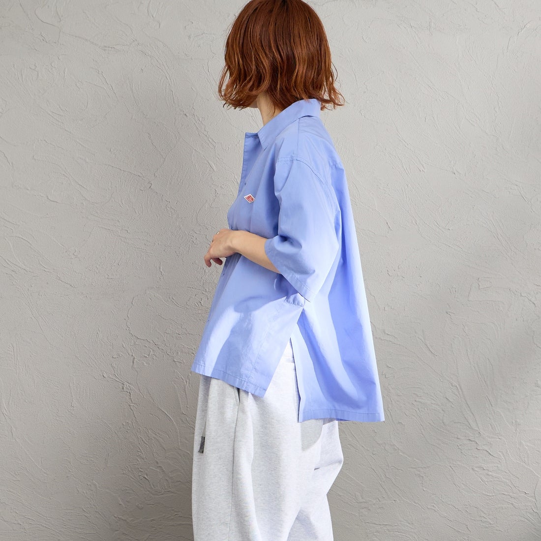 DANTON [ダントン] ハーフスリーブシャツ [DT-B0223CPL] LT.BLUE &&モデル身長：158cm 着用サイズ：38&&