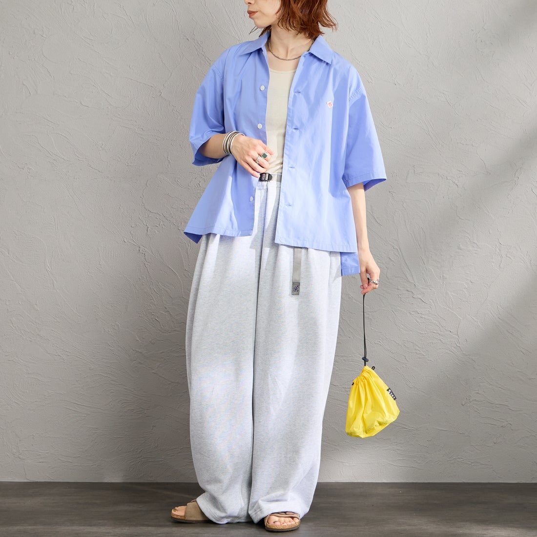 DANTON [ダントン] ハーフスリーブシャツ [DT-B0223CPL] LT.BLUE &&モデル身長：158cm 着用サイズ：38&&