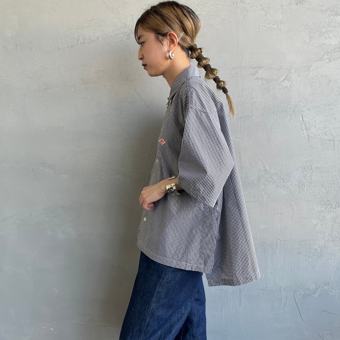 DANTON [ダントン] ハーフスリーブシャツ [DT-B0223CPP] BLACK GNGM &&モデル身長：150cm 着用サイズ：38&&