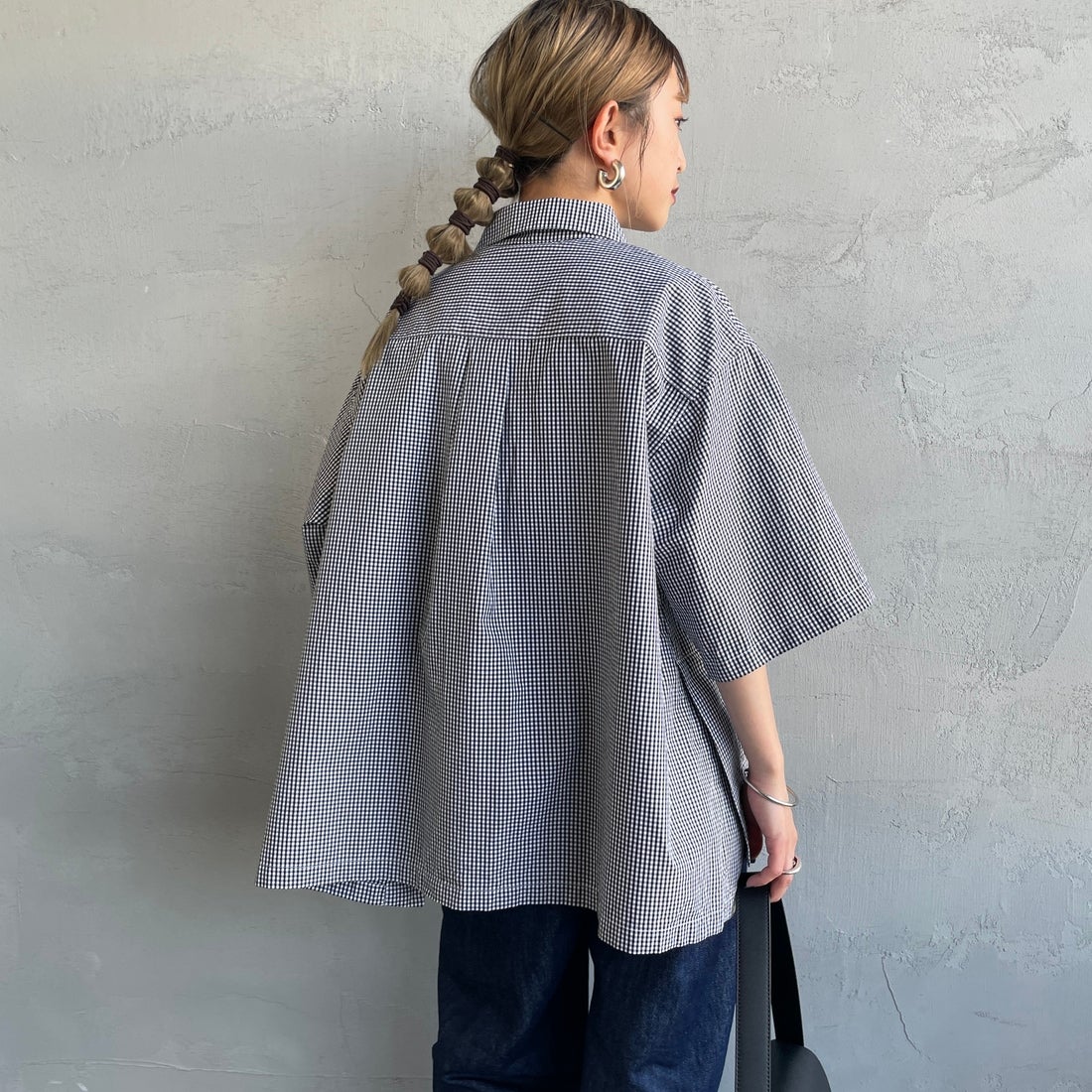 DANTON [ダントン] ハーフスリーブシャツ [DT-B0223CPP] BLACK GNGM &&モデル身長：150cm 着用サイズ：38&&