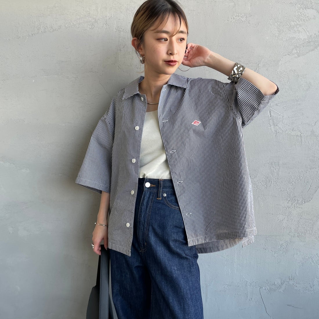 DANTON [ダントン] ハーフスリーブシャツ [DT-B0223CPP] BLACK GNGM &&モデル身長：150cm 着用サイズ：38&&