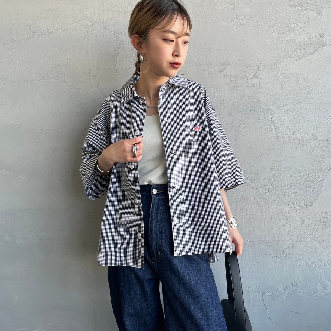 DANTON [ダントン] ハーフスリーブシャツ [DT-B0223CPP] BLACK GNGM &&モデル身長：150cm 着用サイズ：38&&