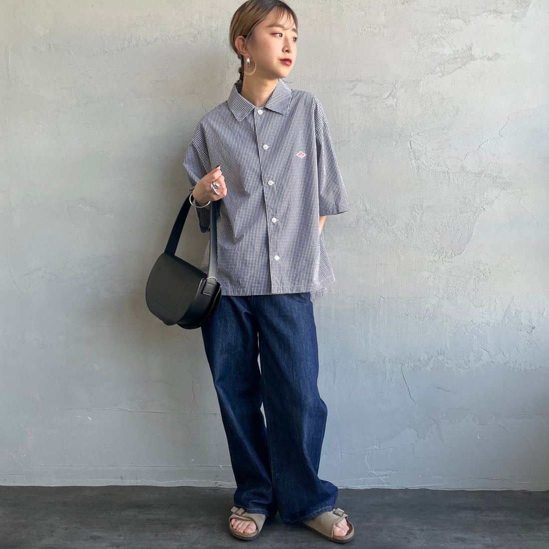 DANTON [ダントン] ハーフスリーブシャツ [DT-B0223CPP] BLACK GNGM &&モデル身長：150cm 着用サイズ：38&&