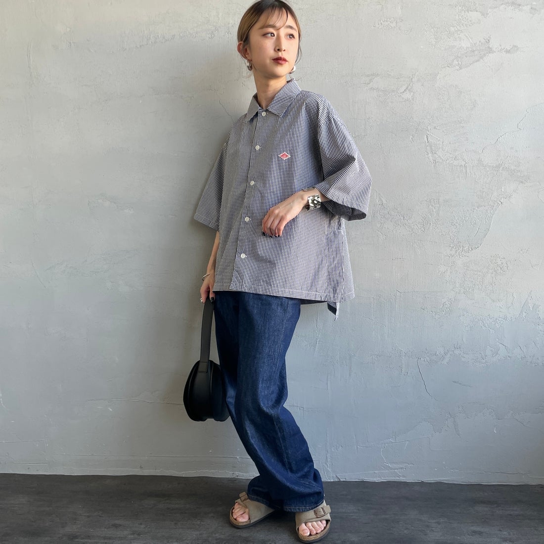 DANTON [ダントン] ハーフスリーブシャツ [DT-B0223CPP] BLACK GNGM &&モデル身長：150cm 着用サイズ：38&&