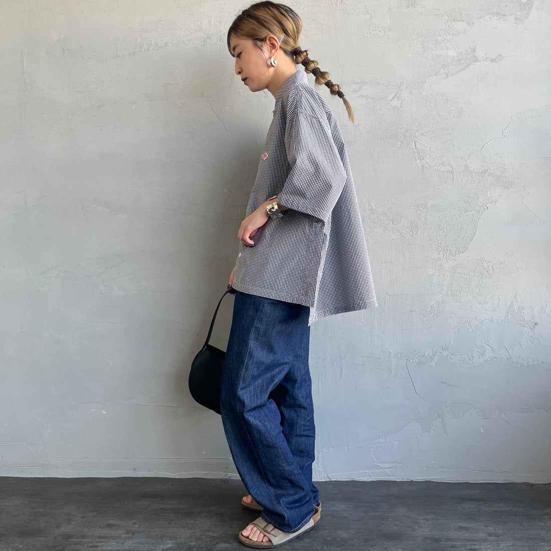 DANTON [ダントン] ハーフスリーブシャツ [DT-B0223CPP] BLACK GNGM &&モデル身長：150cm 着用サイズ：38&&