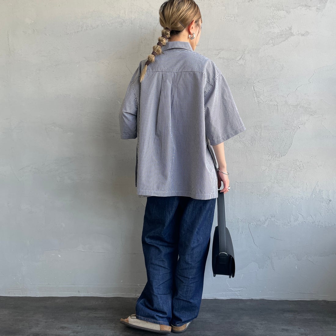 DANTON [ダントン] ハーフスリーブシャツ [DT-B0223CPP] BLACK GNGM &&モデル身長：150cm 着用サイズ：38&&