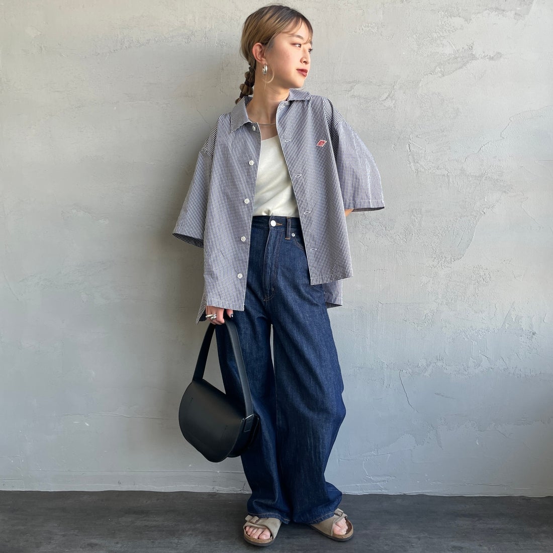 DANTON [ダントン] ハーフスリーブシャツ [DT-B0223CPP] BLACK GNGM &&モデル身長：150cm 着用サイズ：38&&