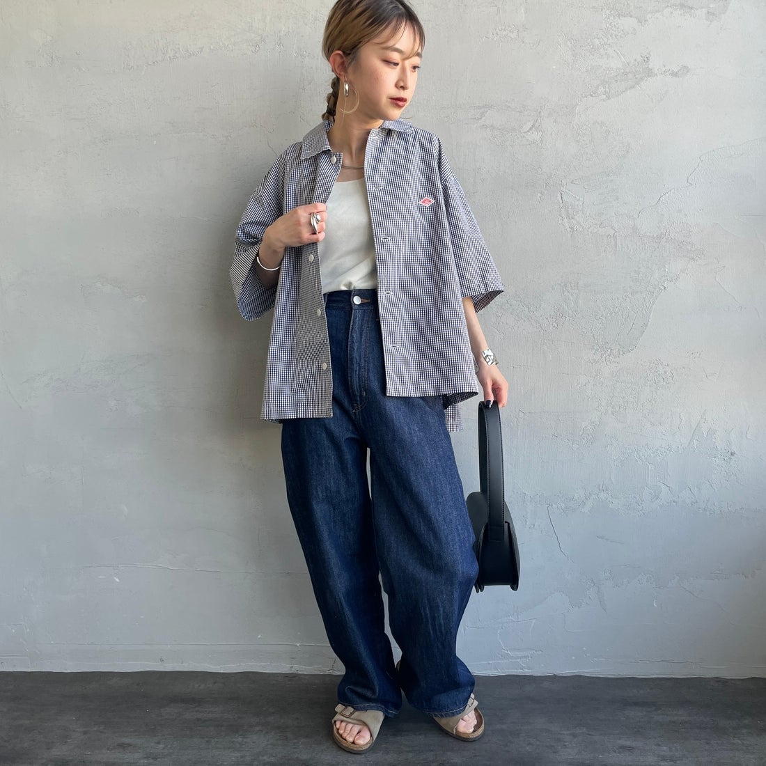 DANTON [ダントン] ハーフスリーブシャツ [DT-B0223CPP] BLACK GNGM &&モデル身長：150cm 着用サイズ：38&&