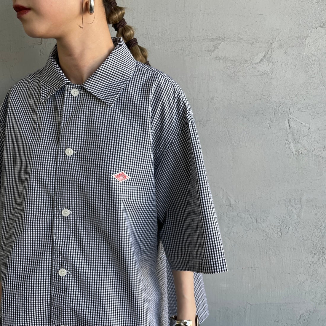 DANTON [ダントン] ハーフスリーブシャツ [DT-B0223CPP] BLACK GNGM &&モデル身長：150cm 着用サイズ：38&&