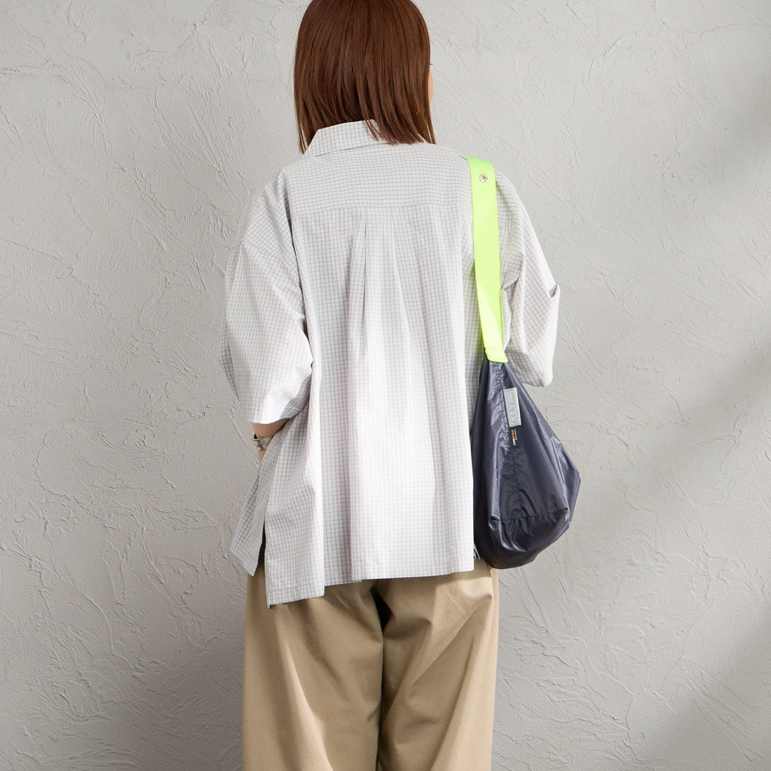 DANTON [ダントン] ハーフスリーブシャツ [DT-B0223CPP] GRY/WHT CK &&モデル身長：159cm 着用サイズ：38&&
