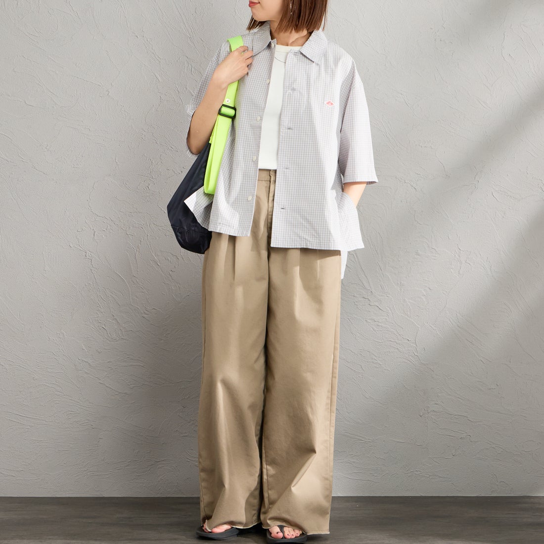 DANTON [ダントン] ハーフスリーブシャツ [DT-B0223CPP] GRY/WHT CK &&モデル身長：159cm 着用サイズ：38&&