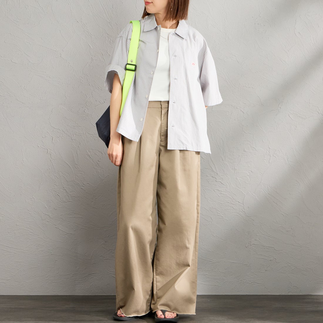 DANTON [ダントン] ハーフスリーブシャツ [DT-B0223CPP] GRY/WHT CK &&モデル身長：159cm 着用サイズ：38&&