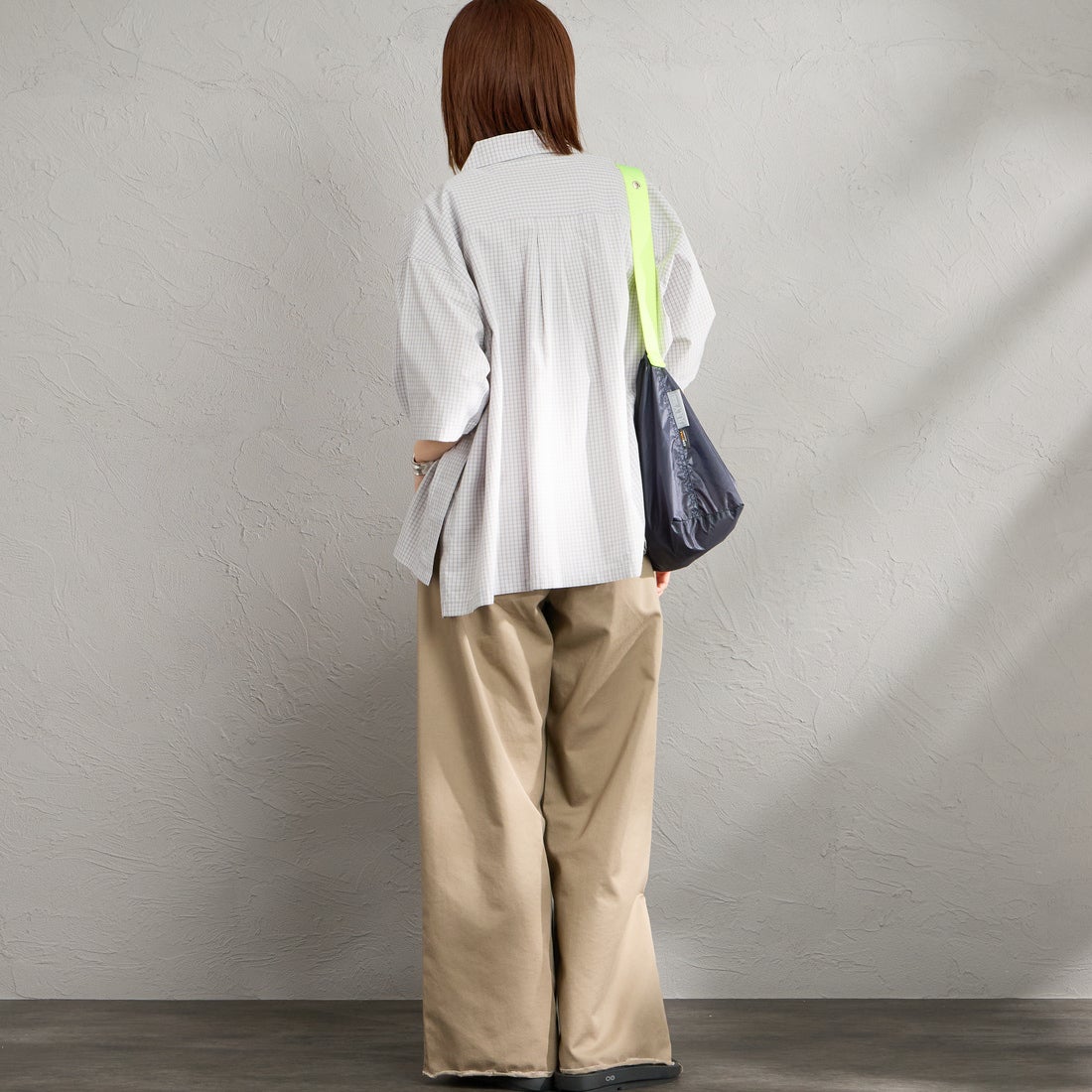 DANTON [ダントン] ハーフスリーブシャツ [DT-B0223CPP] GRY/WHT CK &&モデル身長：159cm 着用サイズ：38&&