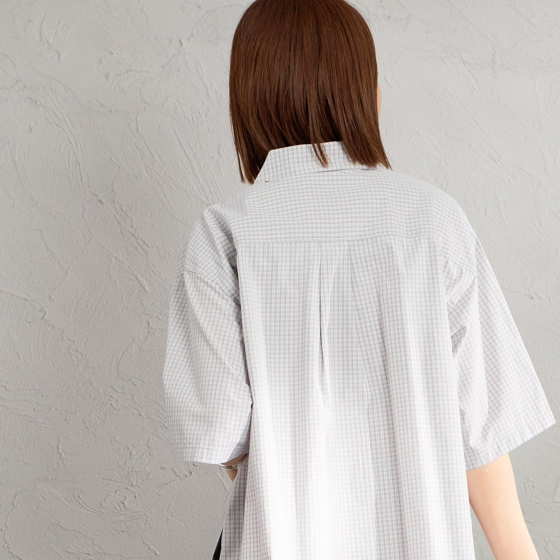 DANTON [ダントン] ハーフスリーブシャツ [DT-B0223CPP] GRY/WHT CK &&モデル身長：159cm 着用サイズ：38&&