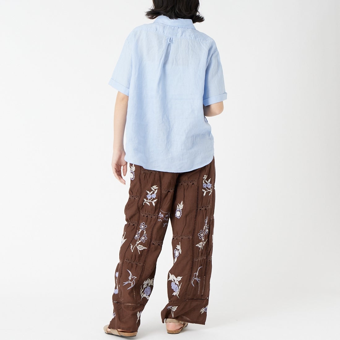 DANTON [ダントン] ラウンドカラー リネンプルオーバーシャツ [DT-B0283FLI] DK.SAX &&モデル身長：162cm 着用サイズ：36&&