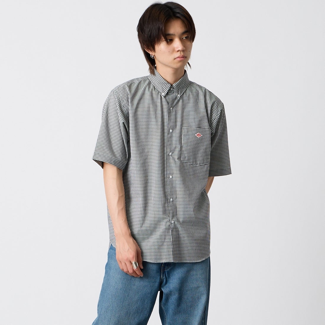 DANTON [ダントン] ドットボタン オックスフォード ボタンダウンシャツ [DT-B0337POD] BLACK GNGM &&モデル身長：177cm 着用サイズ：40&&