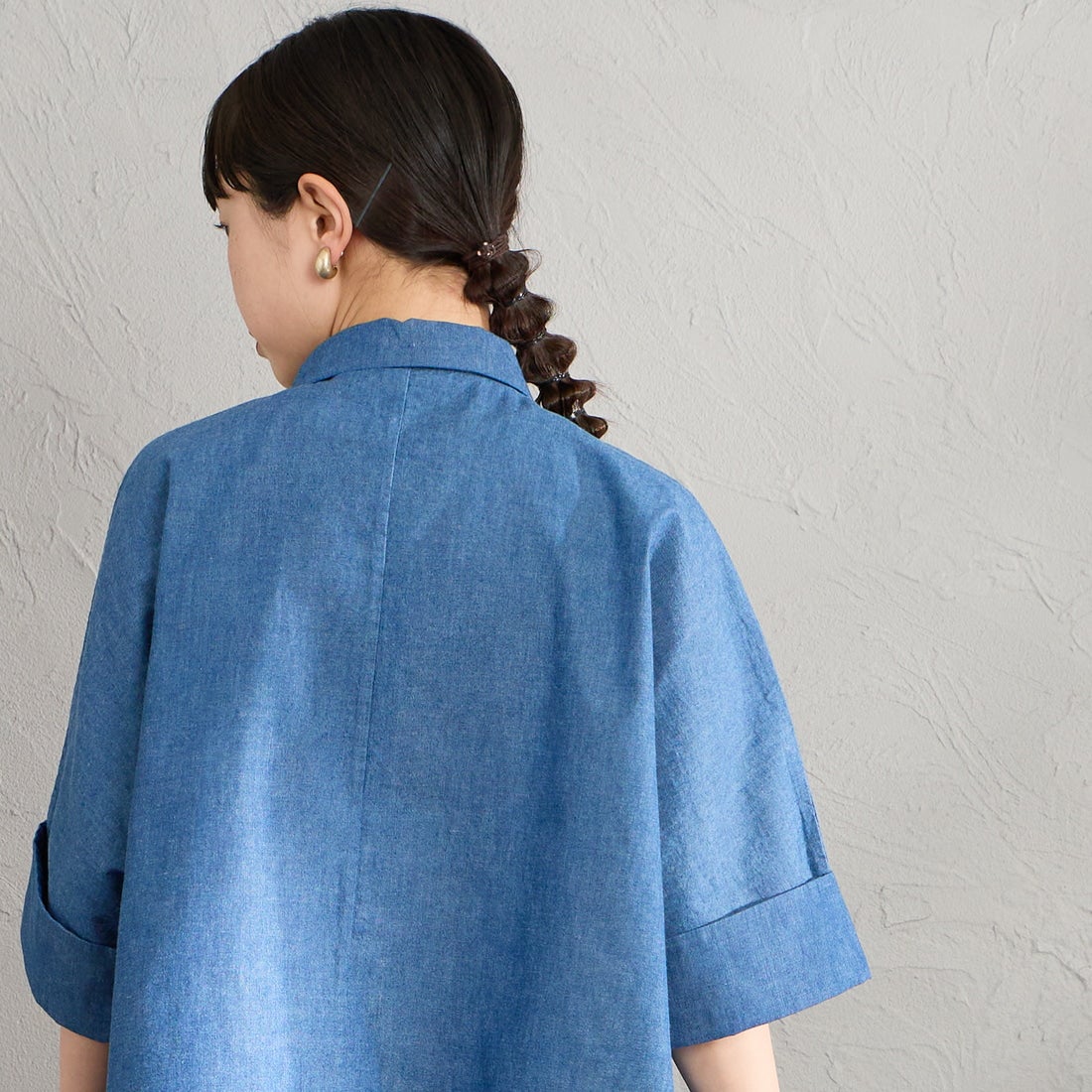 DANTON [ダントン] ワークシャツ [DT-B0345SCA] LT.INDIGO &&モデル身長：150cm 着用サイズ：36&&