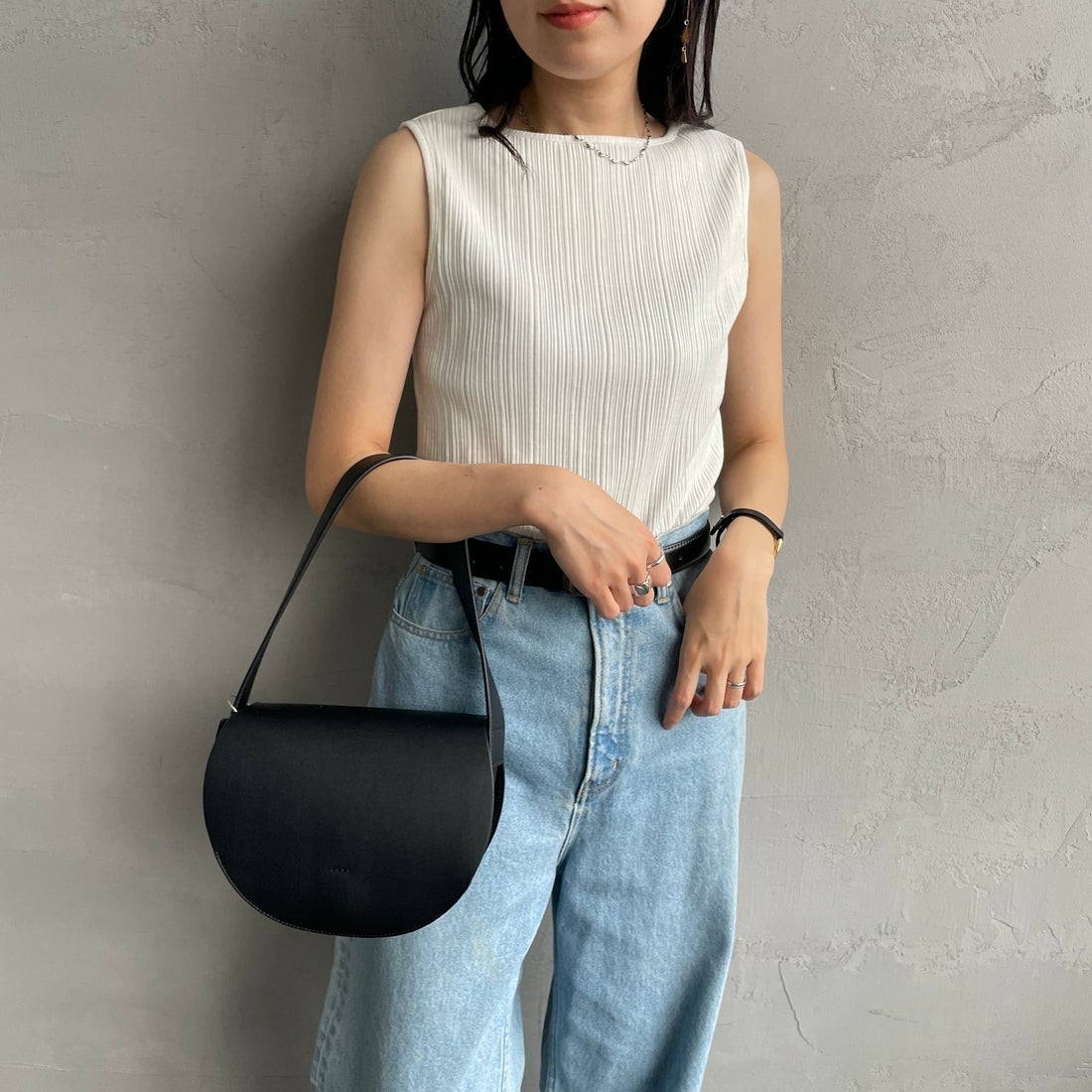 Noir Fabrik [ヌワールファブリック] ボートネックノースリーブリブカットソー [JFS-C092] O.WHITE &&モデル身長：160cm 着用サイズ：1&&