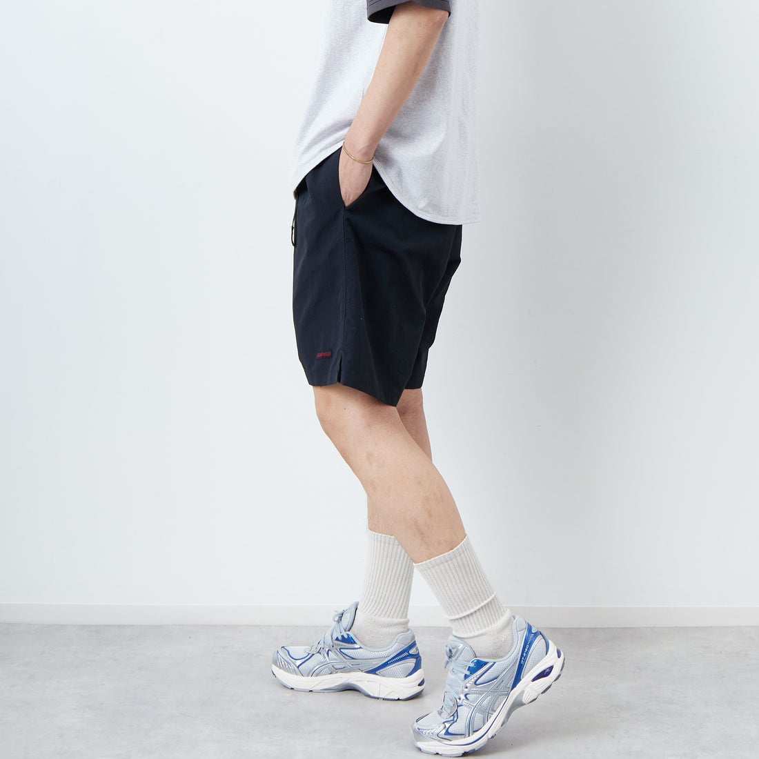 GRAMiCCi [グラミチ] ナイロンパッカブルGショーツ [G4SM-P146] BLACK &&モデル身長：179cm 着用サイズ：L&&