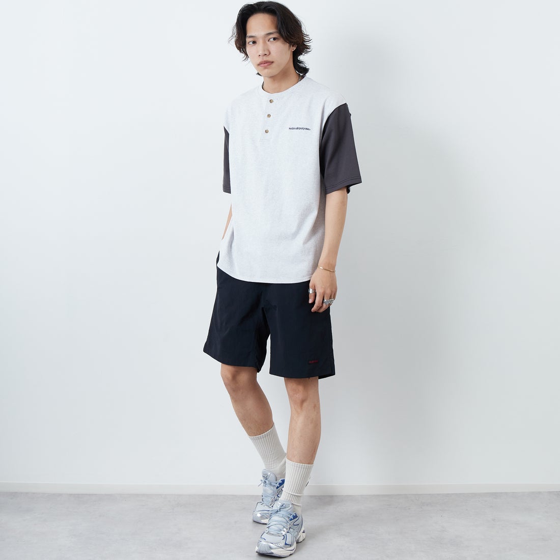 GRAMiCCi [グラミチ] ナイロンパッカブルGショーツ [G4SM-P146] BLACK &&モデル身長：179cm 着用サイズ：L&&