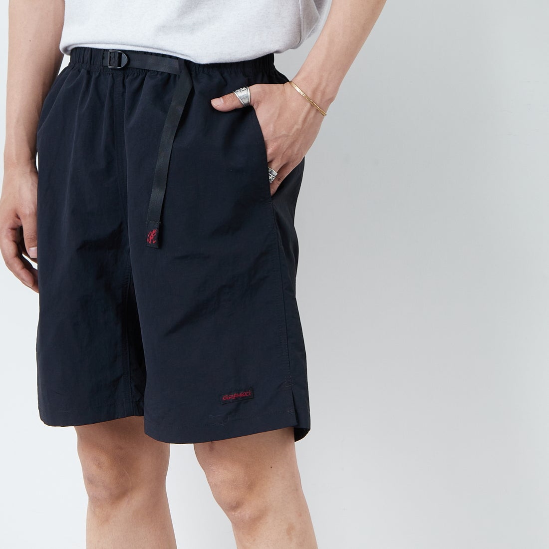 GRAMiCCi [グラミチ] ナイロンパッカブルGショーツ [G4SM-P146] BLACK &&モデル身長：179cm 着用サイズ：L&&