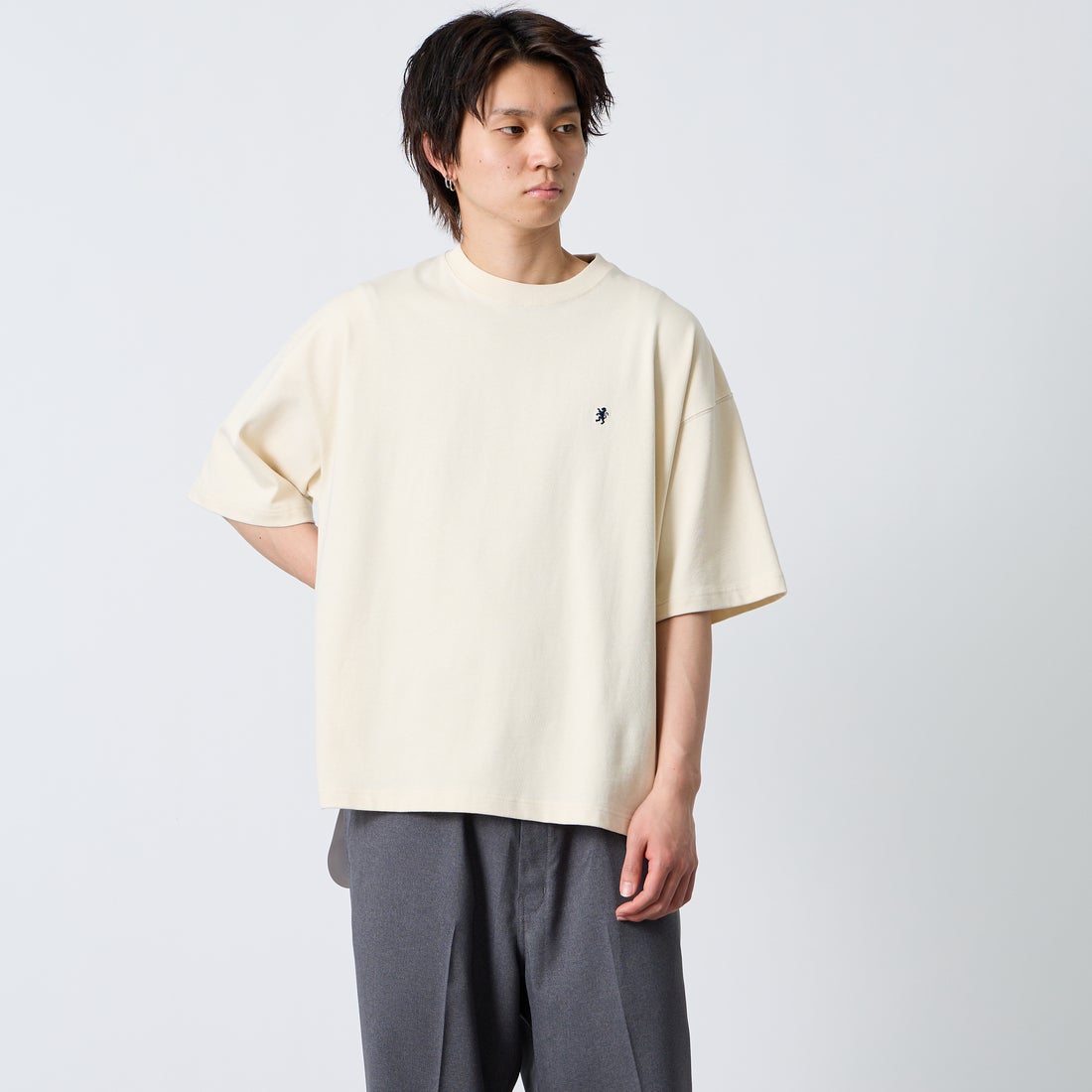 Gymphlex [ジムフレックス] ショートスリーブクルーネックTシャツ [GY-C0441DDH] IVORY &&モデル身長：177cm 着用サイズ：L&&