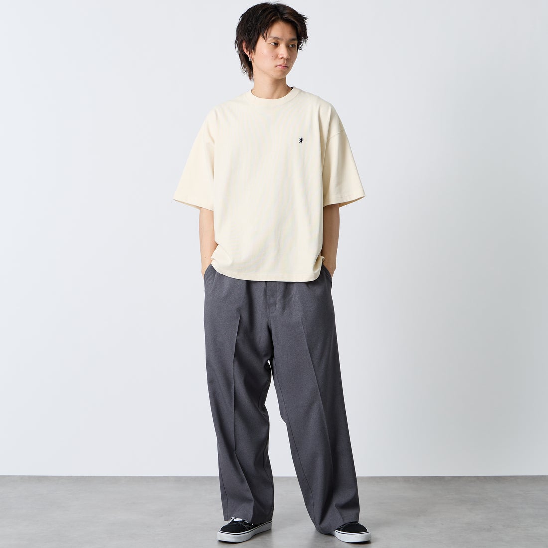 Gymphlex [ジムフレックス] ショートスリーブクルーネックTシャツ [GY-C0441DDH] IVORY &&モデル身長：177cm 着用サイズ：L&&