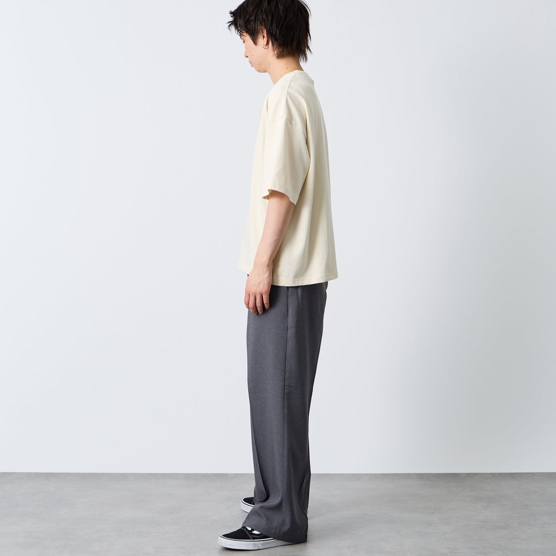 Gymphlex [ジムフレックス] ショートスリーブクルーネックTシャツ [GY-C0441DDH] IVORY &&モデル身長：177cm 着用サイズ：L&&