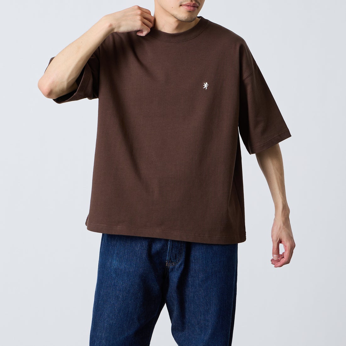 Gymphlex [ジムフレックス] ショートスリーブクルーネックTシャツ [GY-C0441DDH] BROWN &&モデル身長：168cm 着用サイズ：M&&