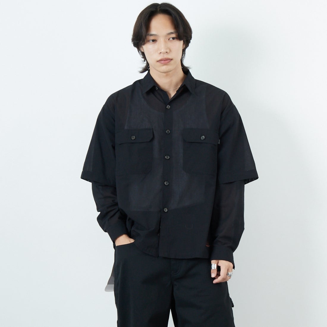 BLACK&&モデル身長：179cm 着用サイズ：M&&