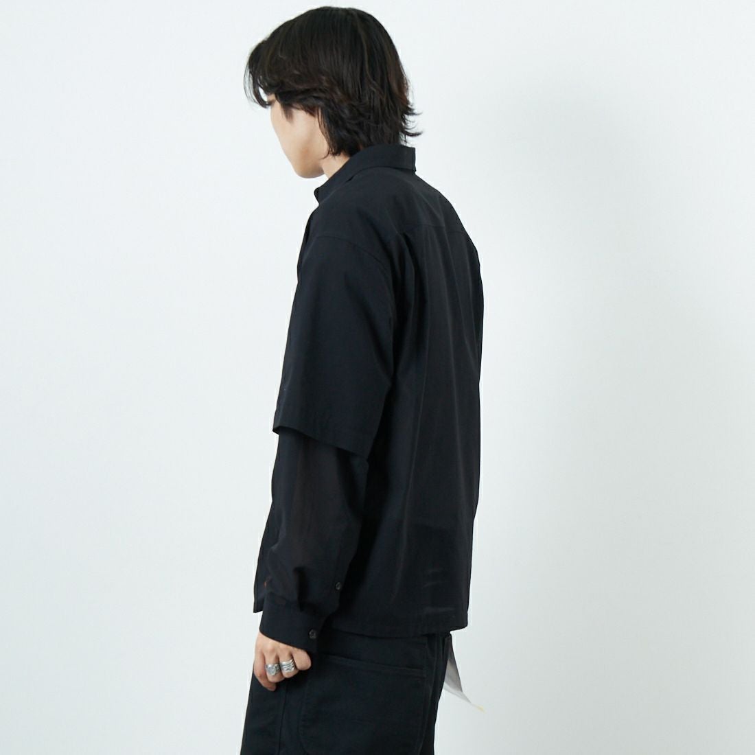 SEDAN ALL-PURPOSE [セダン オールパーパス] コンバーチブルワークシャツ [SD25S-SH02] BLACK &&モデル身長：179cm 着用サイズ：M&&