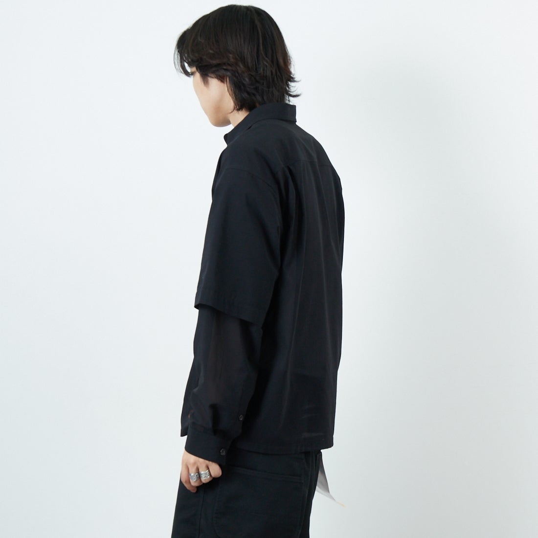 SEDAN ALL-PURPOSE [セダン オールパーパス] コンバーチブルワークシャツ [SD25S-SH02] BLACK &&モデル身長：179cm 着用サイズ：M&&