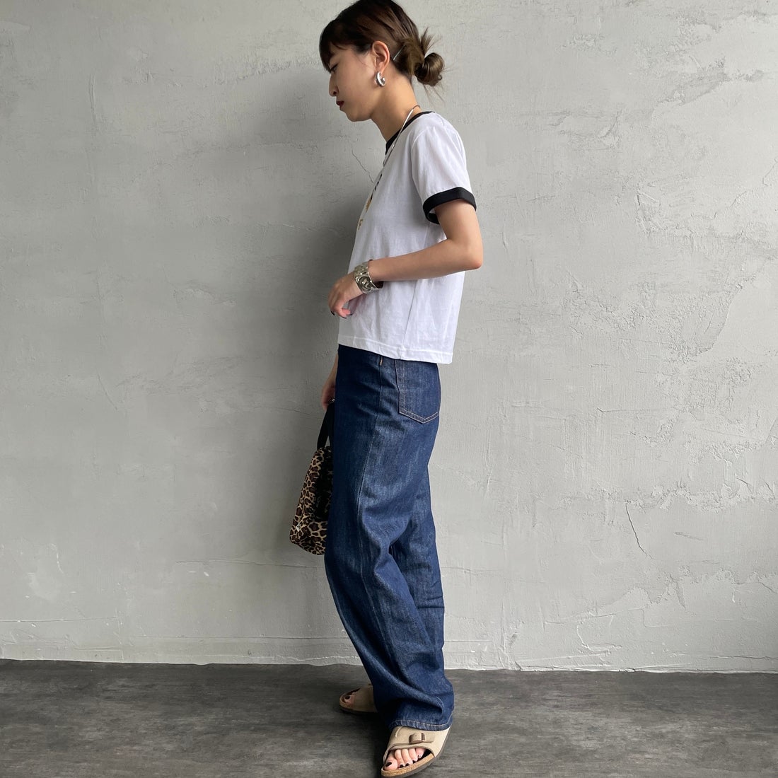 RVCA [ルーカ] パームツリーベビーリンガーTシャツ [BF04C205] WHT &&モデル身長：150cm 着用サイズ：M&&