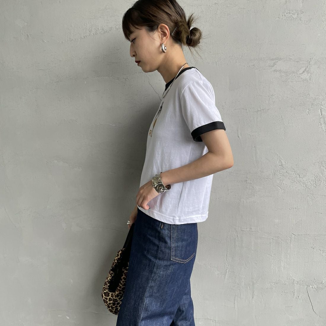 RVCA [ルーカ] パームツリーベビーリンガーTシャツ [BF04C205] WHT &&モデル身長：150cm 着用サイズ：M&&