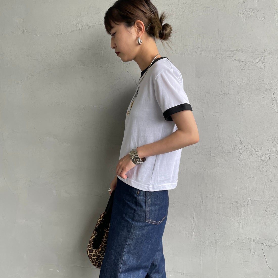 RVCA [ルーカ] パームツリーベビーリンガーTシャツ [BF04C205] WHT &&モデル身長：150cm 着用サイズ：M&&