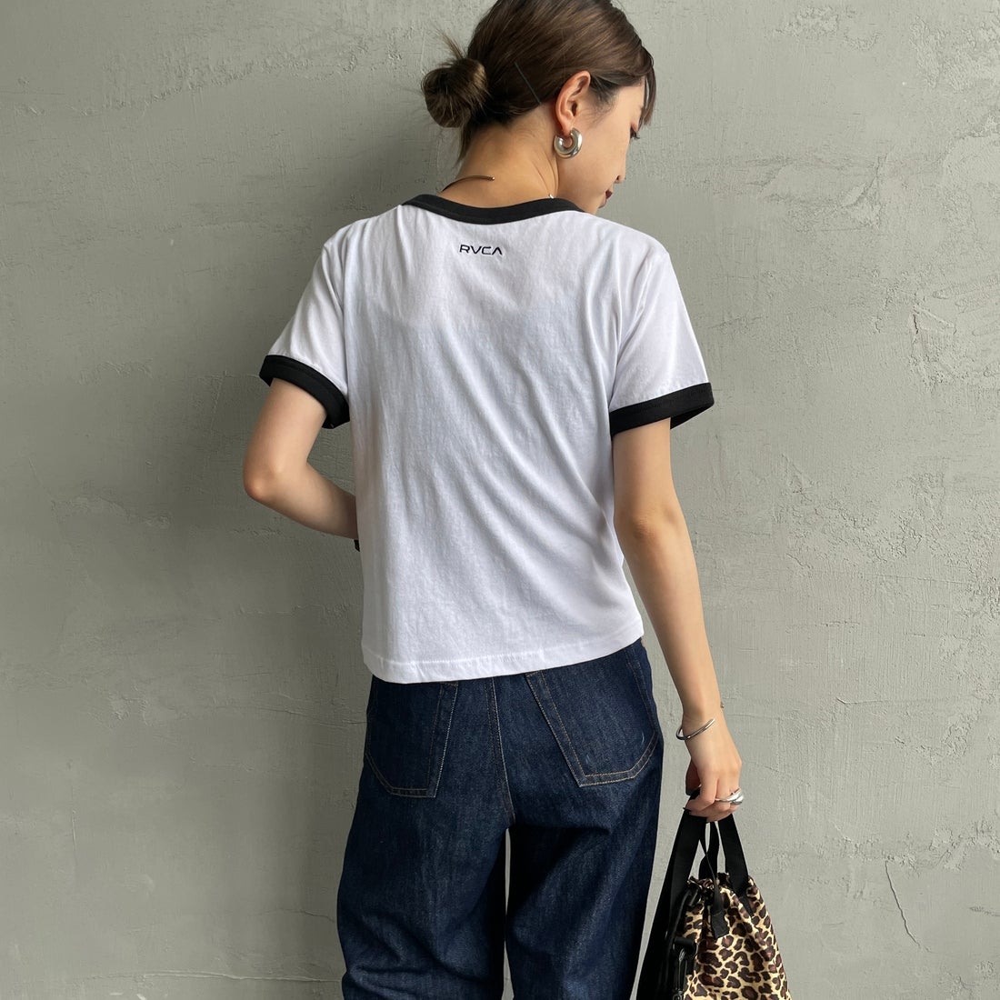 RVCA [ルーカ] パームツリーベビーリンガーTシャツ [BF04C205] WHT &&モデル身長：150cm 着用サイズ：M&&