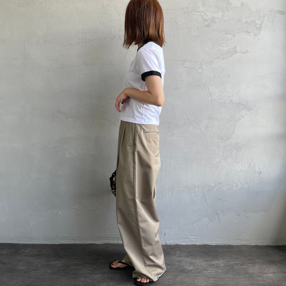 RVCA [ルーカ] パームツリーベビーリンガーTシャツ [BF04C205] WHT &&モデル身長：158cm 着用サイズ：M&&