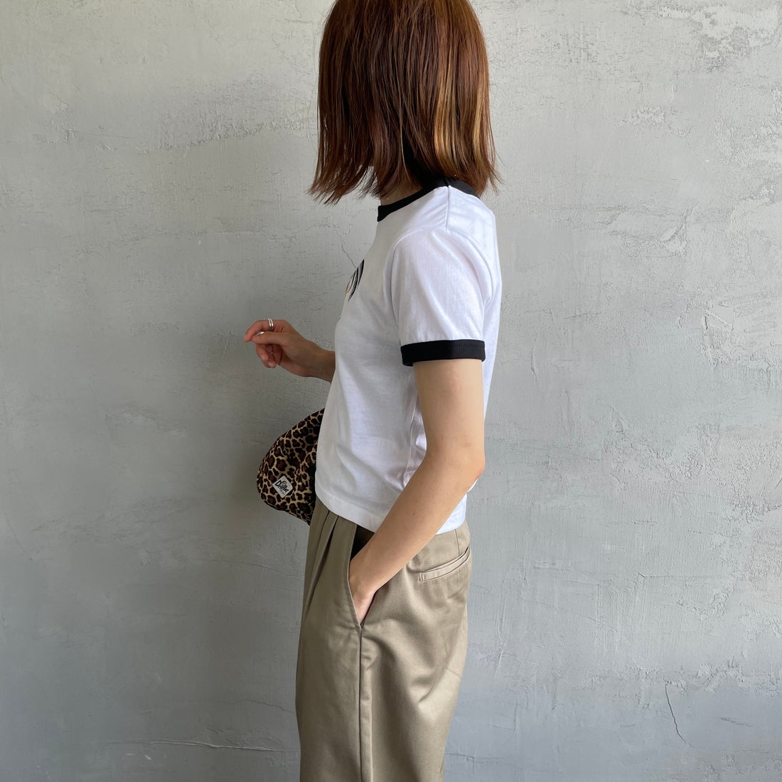 RVCA [ルーカ] パームツリーベビーリンガーTシャツ [BF04C205] WHT &&モデル身長：158cm 着用サイズ：M&&