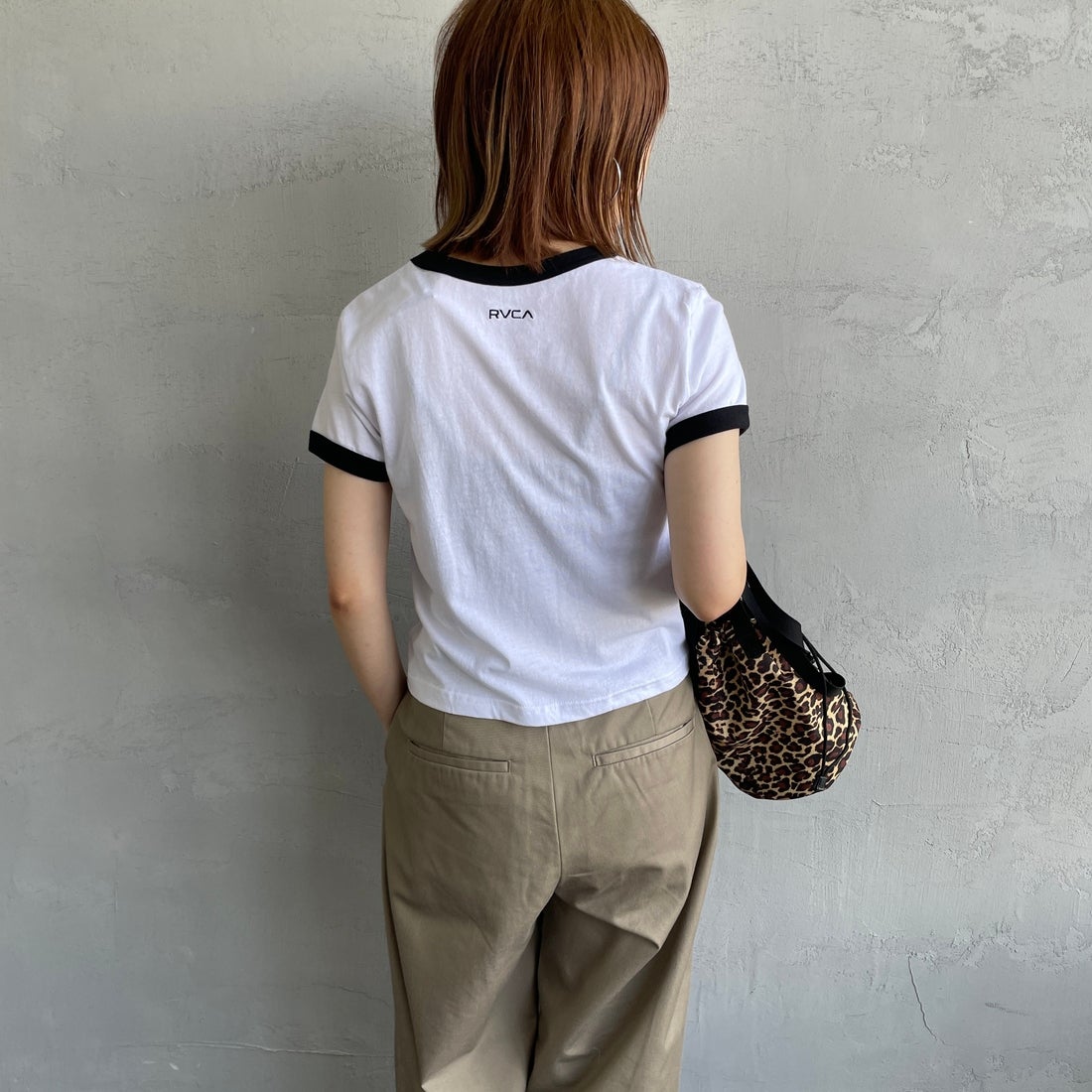 RVCA [ルーカ] パームツリーベビーリンガーTシャツ [BF04C205] WHT &&モデル身長：158cm 着用サイズ：M&&