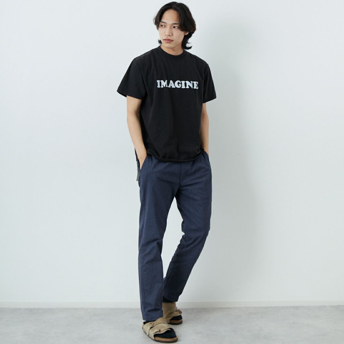 WORN FREE [ウォーン フリー] ヨーコ・オノ Tシャツ IMAGINE [WFR-VTG-000010] 09 BLACK &&モデル身長：179cm 着用サイズ：M&&