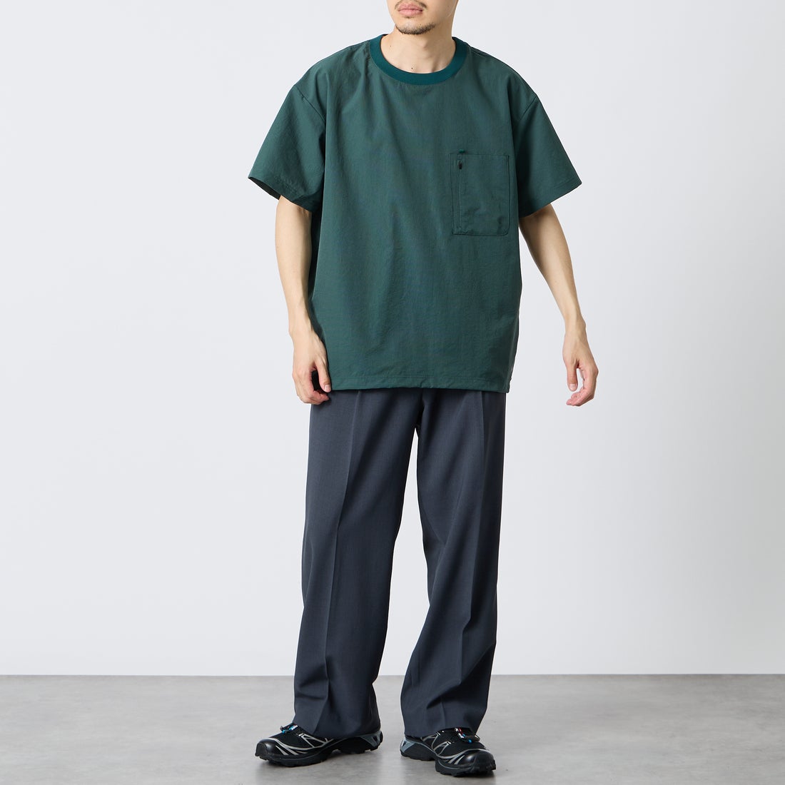 NANGA [ナンガ] ドットエア(R) コンフィーTシャツ [N2500-1J300A] GRN &&モデル身長：168cm 着用サイズ：M&&