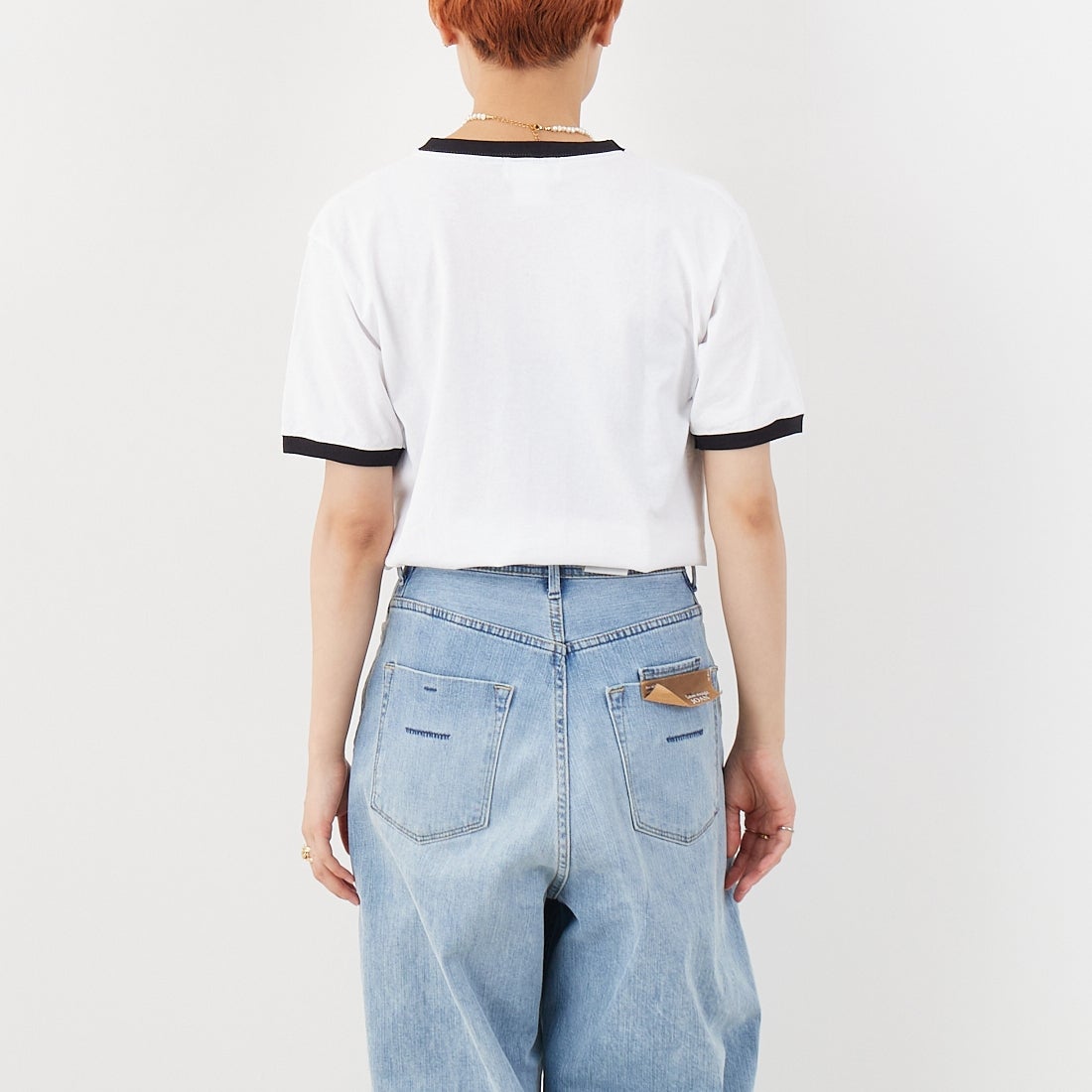 REGENCY WORKS [リージェンシーワークス] ロゴ刺繍リンガーTシャツ [SS34EM-03] WHT/BK/BK &&モデル身長：160cm 着用サイズ：M&&