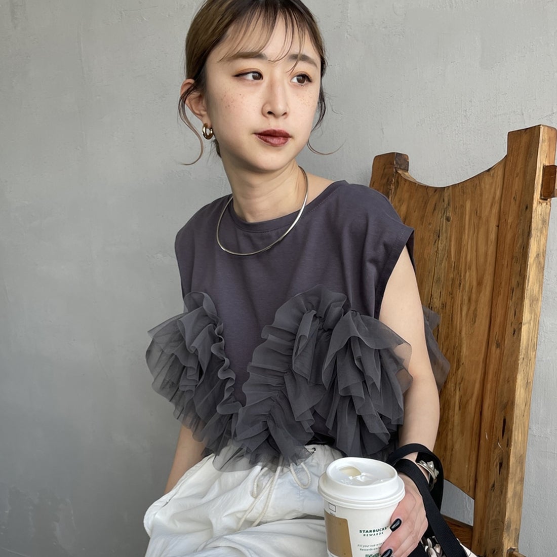 08 CHARCOA&&モデル身長：150cm 着用サイズ：F&&