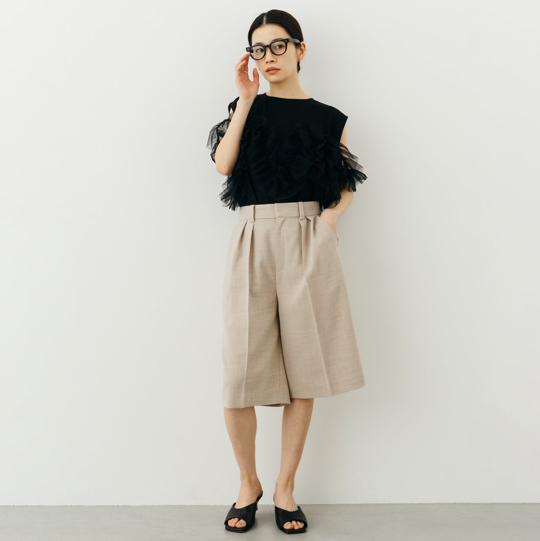 nenom [ネノム] マルチWAY チュールフリルドッキングノースリーブTシャツ [NE25112033] 09 BLACK