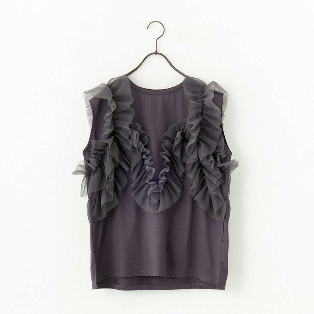 nenom [ネノム] マルチWAY チュールフリルドッキングノースリーブTシャツ [NE25112033] 08 CHARCOA
