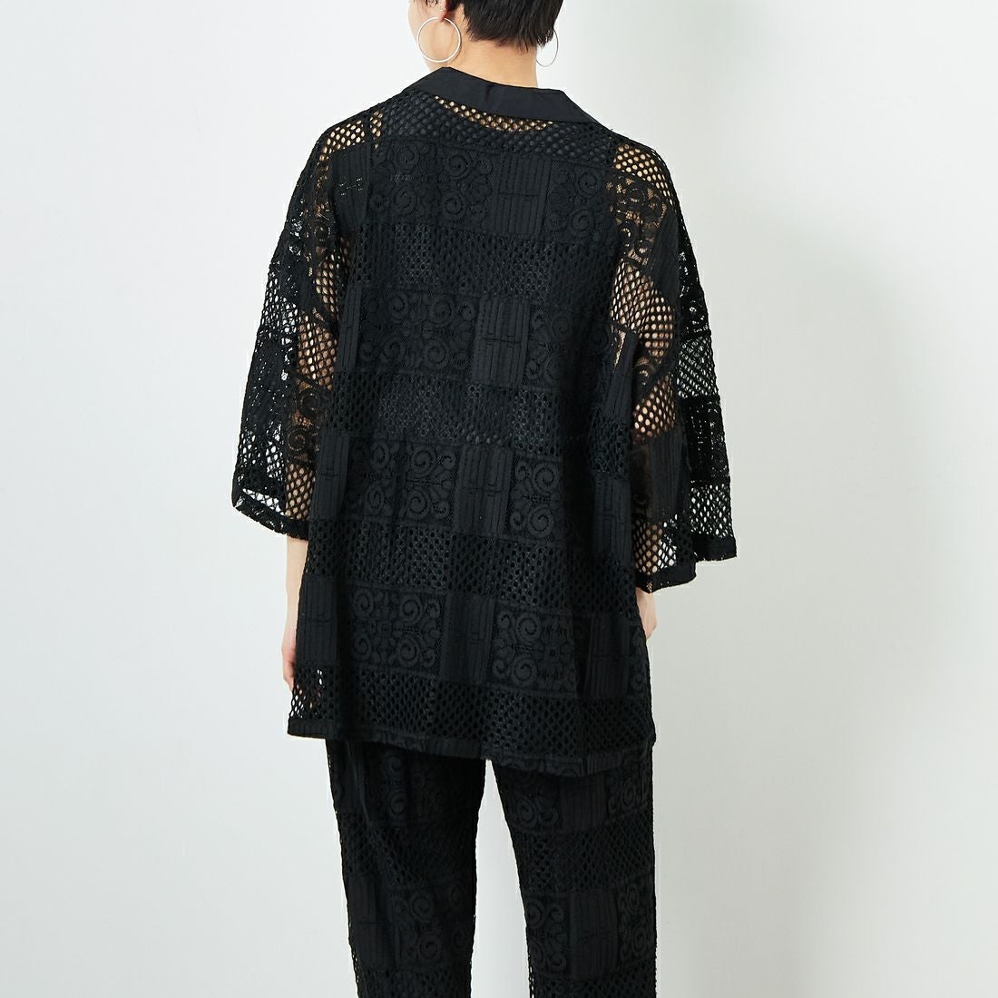 Jeans Factory Clothes [ジーンズファクトリークローズ] カットレース7分袖シャツ [L4114] 190 BLACK &&モデル身長：160cm 着用サイズ：F&&