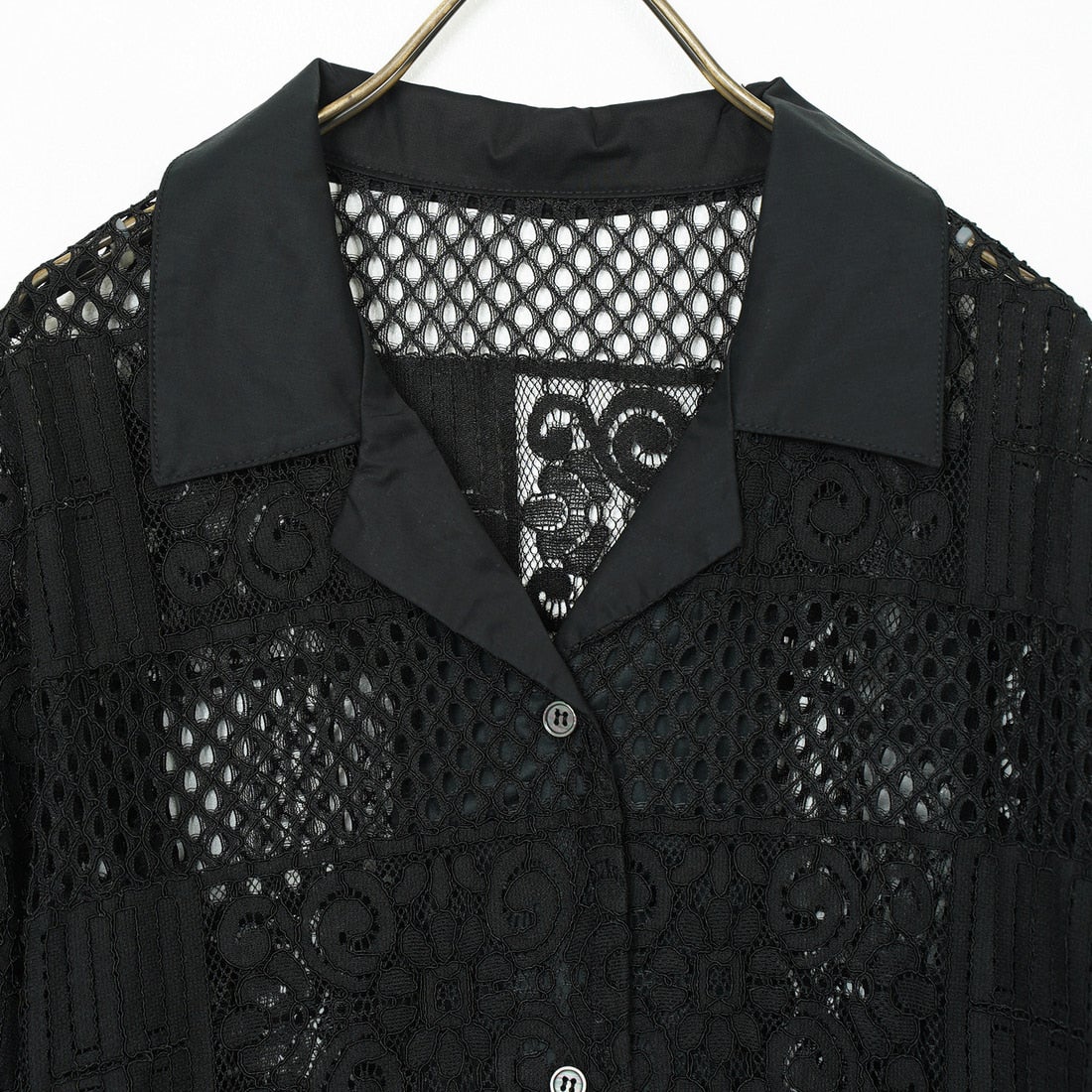 Jeans Factory Clothes [ジーンズファクトリークローズ] カットレース7分袖シャツ [L4114] 190 BLACK
